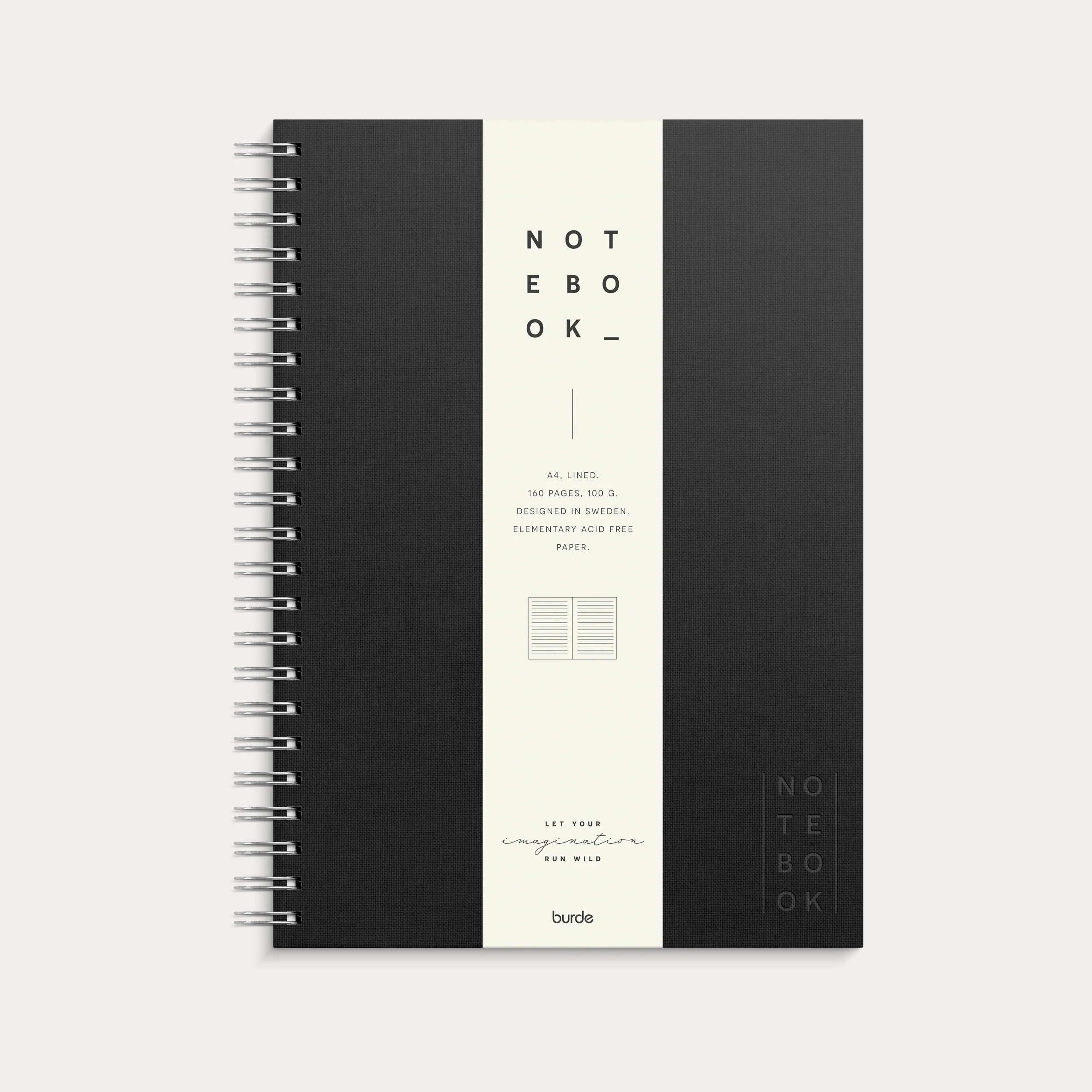 Notebook Textile black lined A4 wire-o