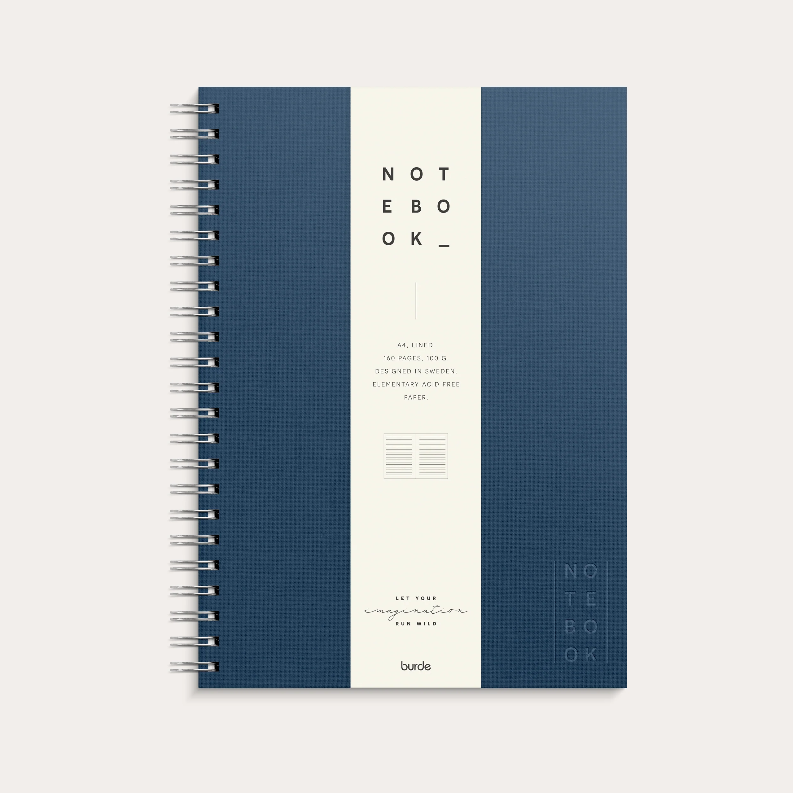 Notebook Textile dark blue lined A4 wire-o