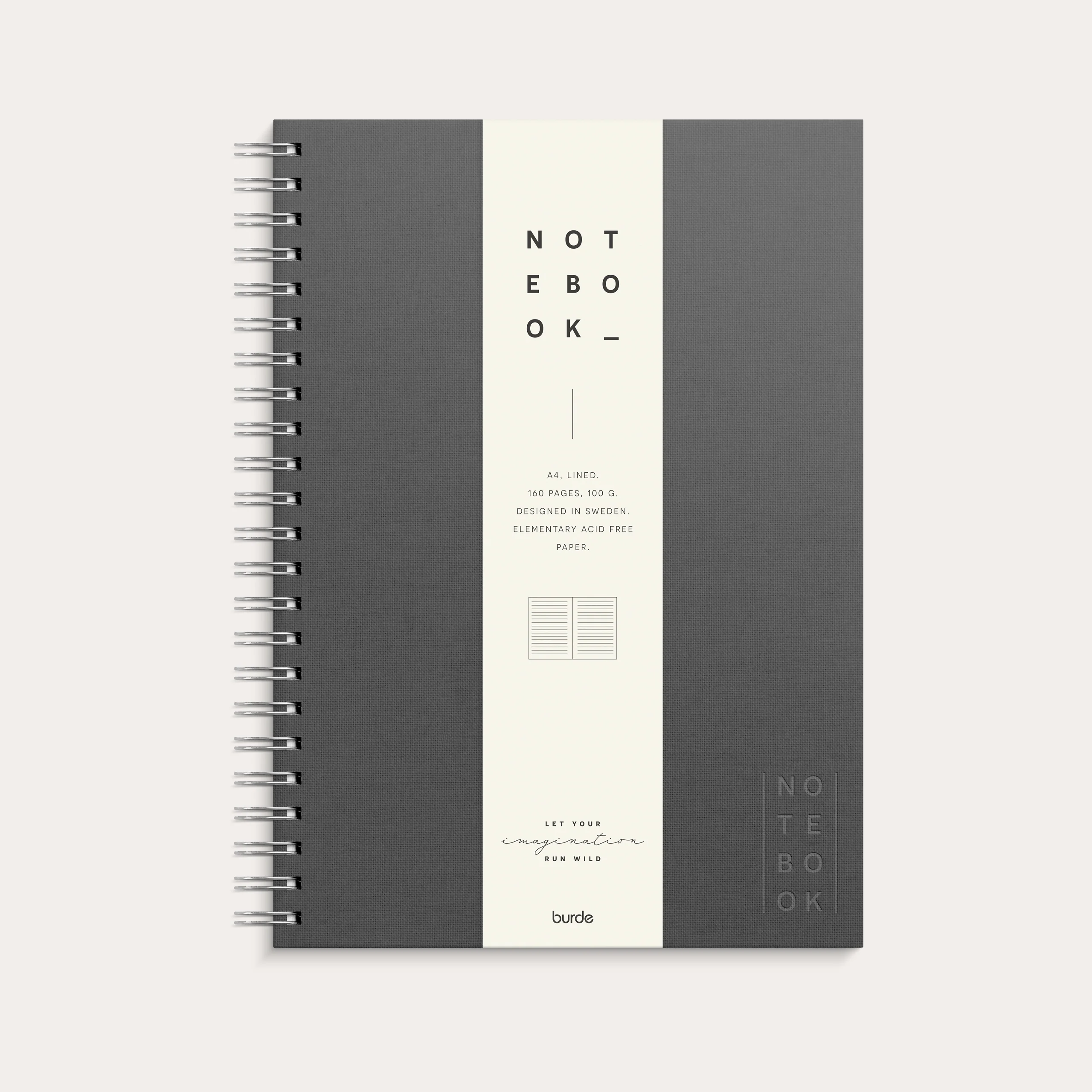 Notebook Textile dark grey lined A4 wire-o