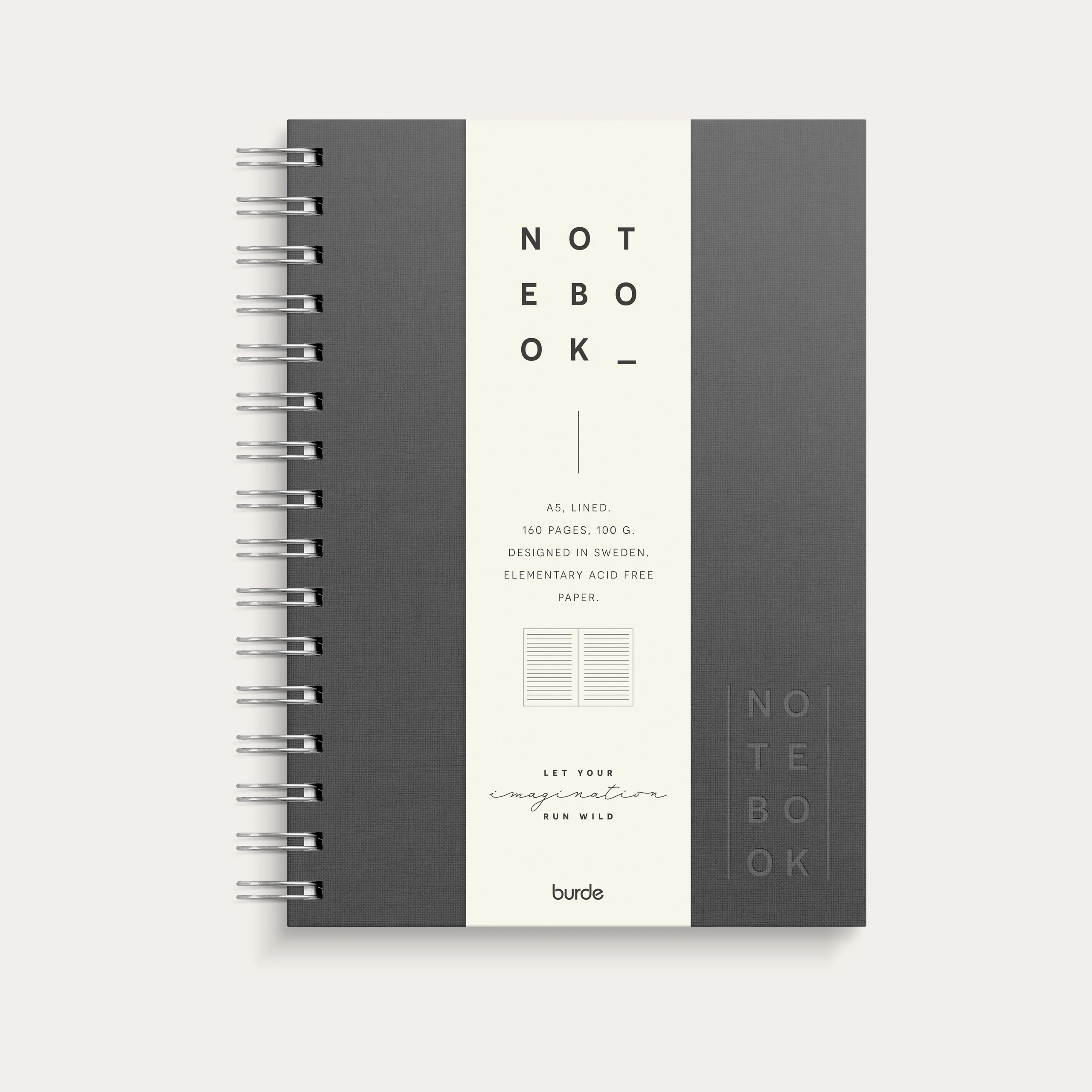 Notebook Textile dark grey lined A5 wire-o
